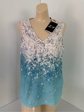 C.O.Z.Y. Blue & White Speckled Ombre V-Neck Tank Top NWT Size M